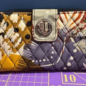 Vera Bradley Quilted Turn Lock Wallet Painted Feathers